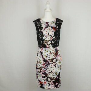Adrianna Papell Women's Size 6 Black Cream Floral Lace Overlay Sleeveless Dress